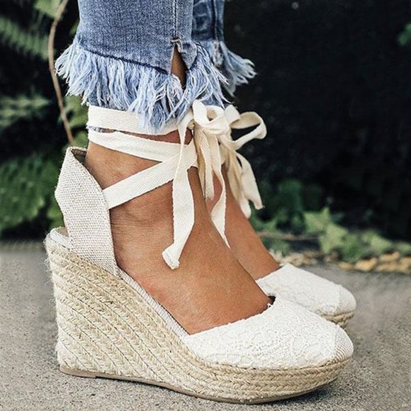 Wild Diva Shoes - HOT🔥 Crochet Lace Up Platform Wedge Heel Sandals